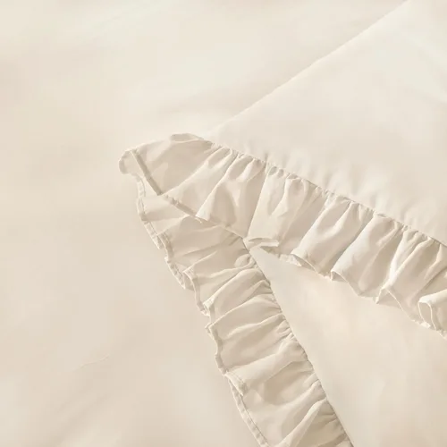 Miniatura 8 de Andency Juego de edredón beige tamaño King, 3 piezas estilo farmhouse shabby chic con volantes, ligero esponjoso suave de microfibra para todas