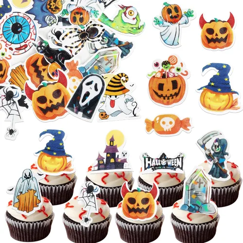 Miniatura 24 de 1 paquete de decoración de pastel de Halloween con purpurina para Halloween, fantasma, calabaza, pastel para casa encantada, bruja, calabaza, 7