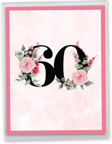 NobleWorks Tarjeta de felicitación de aniversario del 60º hito jumbo de 8.5 x 11 pulgadas con sobre para hombres, mujeres (1 unidad) Floral Couple