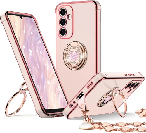 Miniatura 16 de XYZ Funda para Galaxy A14 5G con soporte y doble anillo, funda de lujo para Samsung A14 5G, color negro