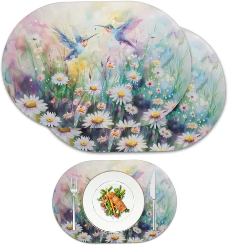 Miniatura 25 de Pumpkin Placemats Oval Placemats Set of 2 Black Cat Table Mats for Dining Tables Washable Heat Resistant Place Mats for Holiday Party Use 12X18 Inch