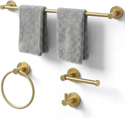 Miniatura 20 de Juego de toallas de baño de 24 pulgadas para montar en la pared, juego de 4 piezas de acero inoxidable duradero con toallero, anillo para toallas
