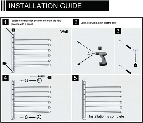 Miniatura 5 de GERZWY - Toallero de baño con brazo giratorio montado en la pared, con 6 brazos, organizador para toallas, acero inoxidable SUS 304, acabado negro