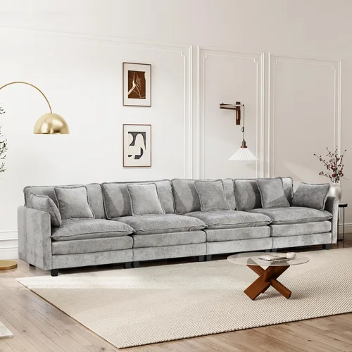 Miniatura 80 de Sofá seccional modular convertible de 76.7", sofás de dos plazas de chenilla con asiento profundo y cojines tipo loveseat para sala de estar, Beige