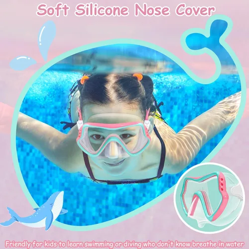 Miniatura 5 de Gafas de natación para niños con cubierta de nariz para jóvenes de 8 a 15 años, antivaho HD Visión Gafas de piscina gafas de natación de agua Rosa