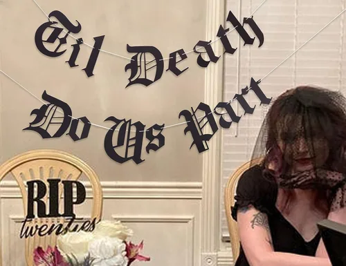 Miniatura 3 de Cartel de letra gótica con texto en inglés "Til Death Do Us Part", cartel de cumpleaños en inglés antiguo, boda, aniversario, San Valentín