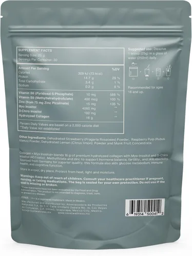 Miniatura 7 de MYO INOSITOL Colágeno+Mio-Inositol y D-Chiro Inositol (40:1), Colágeno Hidrolizado, Folato, Zinc y Vitamina B6 Equilibrio Hormonal, Fertilidad