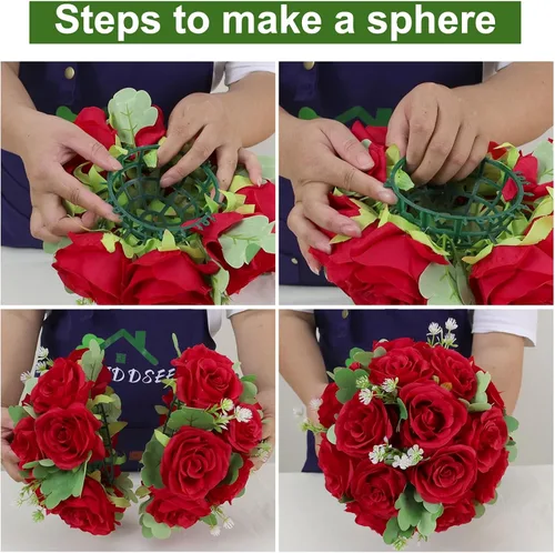 Miniatura 5 de 10 centros de mesa de bola de flores artificiales para bodas, bolas de beso, rosas de seda rojas, arreglos florales románticos para compromiso