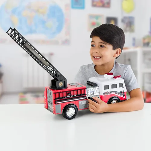 Miniatura 4 de Mighty Fleet Camión de escalera de bomberos motorizado Mighty con luces y sonidos, escalera motorizada, escalera extensible, diseño realista