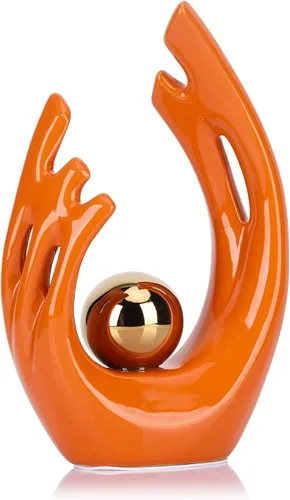 Miniatura 19 de LCCCK Decoración estética dorada de 9.5 pulgadas de alto, soporte de TV, centro de mesa funky, estatua y escultura de cerámica de arte abstracto