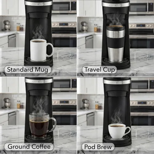Miniatura 5 de OVENTE Cafetera de una sola porción de 14 onzas para K Cups y café molido, cafetera de preparación de un solo toque, diseño compacto, filtro