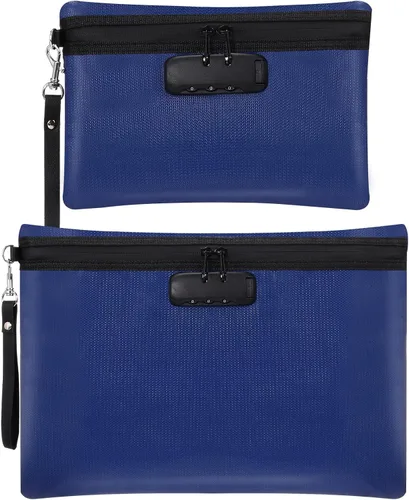 Miniatura 9 de Nezyo Bolsa de documentos de dinero segura ignífuga con cerradura, 2 piezas, diario notario, bolsa impermeable con cremallera para almacenamiento