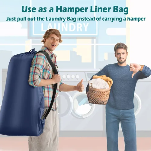Miniatura 4 de Bolsa de lavandería resistente, paquete de 2 bolsas de lavandería de nailon XL con correas, organizador grande de ropa sucia lavable con cierre