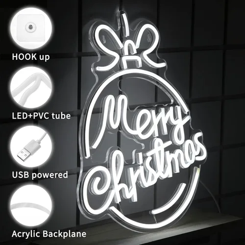 Miniatura 3 de Xuhal Letreros de Neón de Feliz Navidad Letreros de Neón de Acrílico Luz de Neón Blanca de Feliz Navidad Luz LED Alimentada por USB Letrero LED
