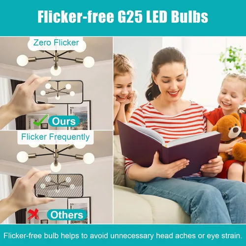 Miniatura 5 de Paquete de 12 bombillas de tocador para baño, luz natural de 4000 K, base E26, bombilla LED redonda, equivalente a 60 W, bombilla de baño G25