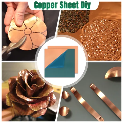 Miniatura 5 de Hoja de cobre de 2 x 2 pulgadas, calibre 20 (0.031 in de grosor), 99.9% de cobre puro para bricolaje, fabricación de joyas, electricidad