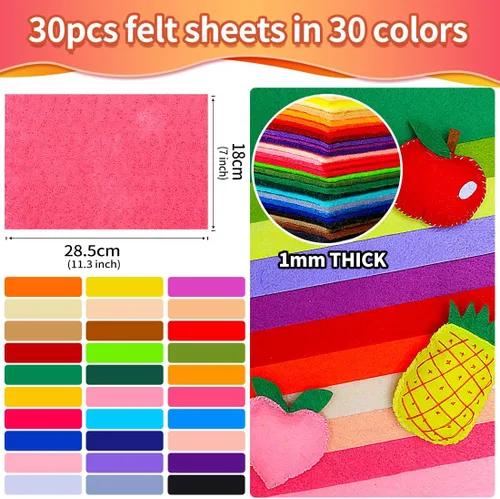 Miniatura 2 de IOOLEEM Hojas de fieltro multicolor, hojas de fieltro autoadhesivas, 30 piezas de 17.8x28.7 cm