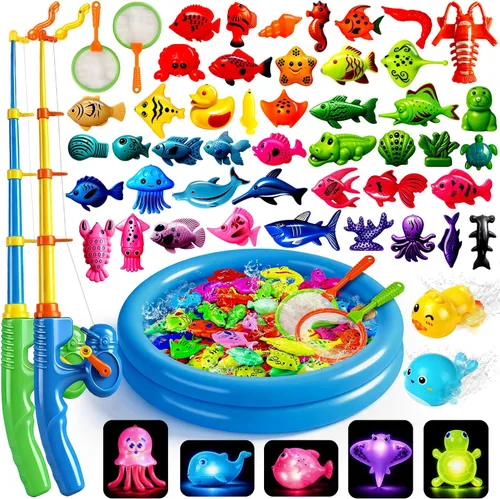 Miniatura 10 de CozyBomB™ - Juego de juguetes magnéticos de pesca para niños Juego de mesa de agua, bañera, piscina para niños, caña de pescar, red, peces