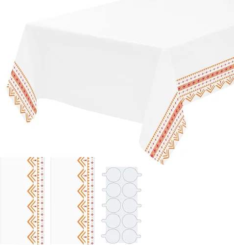 Paquete de 2 manteles de plástico blanco, 108 x 54 pulgadas, manteles rectangulares desechables bohemios para bodas, pícnics y fiestas [con