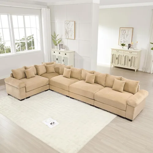 Miniatura 22 de Sofá modular de gran tamaño de 117.3 pulgadas, sofás modulares grandes de pana para sala de estar, sofás de 3 plazas, moderno juego de sofá de Blanco
