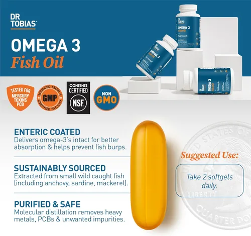 Miniatura 4 de Dr. Tobias Omega 3 Aceite de Pescado, 2000 mg Fuerza Triple con 800 mg EPA 600 mg DHA Por Porción, Suplementos de Aceite de Pescado Omega 3