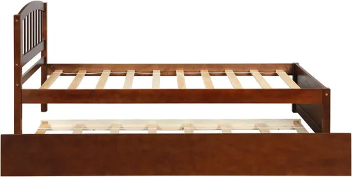 Miniatura 4 de Base de cama individual de madera maciza para niños con nido y cabecera curvada, base de cama de plataforma de perfil bajo con soporte de listones