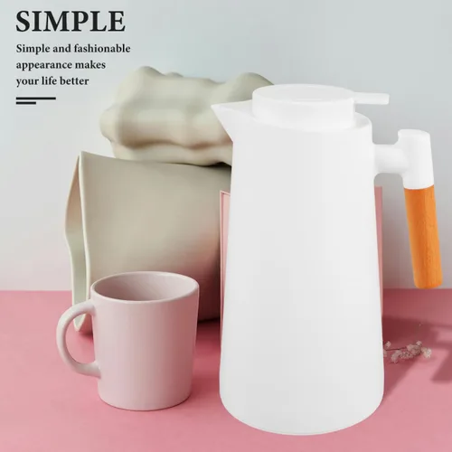 Miniatura 2 de Yardwe Jarra térmica de doble pared aislada al vacío con mango de madera, pequeña jarra aislada para bebidas calientes o frías, mantiene caliente