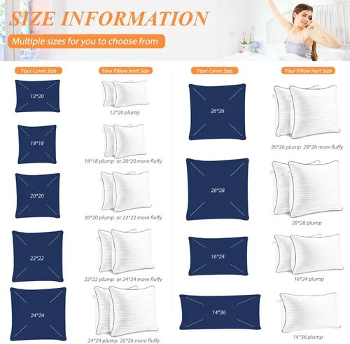 Miniatura 7 de Yettbea Juego de 2 rellenos de almohada de 12 x 20 pulgadas, relleno alternativo de plumón suave de alta calidad, almohadas decorativas para sofá
