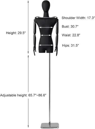 Miniatura 4 de Female Mannequin Dress Form Torso, Display Mannequin Body with Detachable Head, Wooden Hands and Adjustable 65"-86" Height Stand, for Dress Jewelry