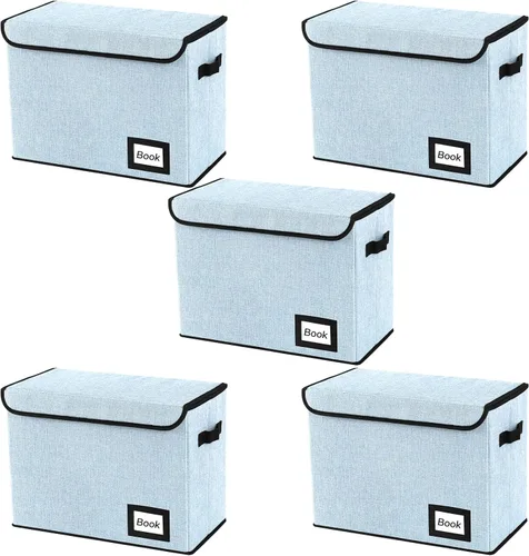 Miniatura 34 de Paquete de 2 cajas de almacenamiento para cómics, colección de 40 cm x 20 cm x 30 cm, plegable, contenedor organizador para 160-180 cómics, estante