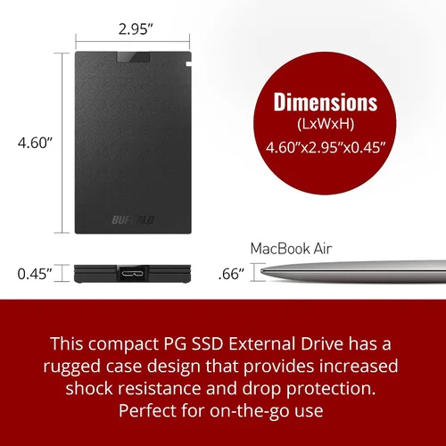 Miniatura 3 de BUFFALO SSD externo de 500GB - Compatible con PS4 / PS5 / Windows/Mac - USB-C - USB-A - USB 3.2 - Unidad de estado sólido externa - SSD-PG500U3B