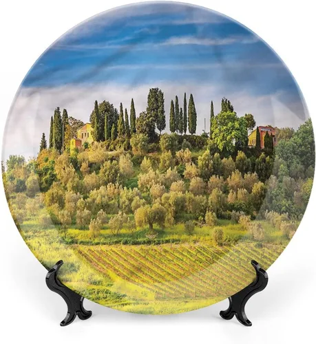 Miniatura 12 de Plato decorativo de 6 pulgadas, cerámica toscana, antigua calle italiana en pequeña ciudad provincial de Italia, placa de exhibición europea hecha a