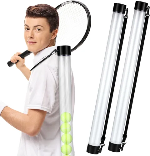 Lenwen 2 piezas de tubo de recogida de pelota de tenis con correa para el hombro, soporte ligero para colector, 15 pelotas de tenis, agarrador,