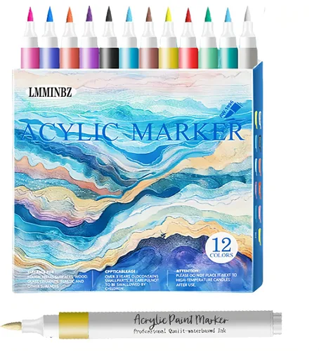 Marcadores de pintura acrílica de 12 colores, punta de pincel para decoraciones de Navidad, madera, roca, tela, cerámica, rotuladores artísticos