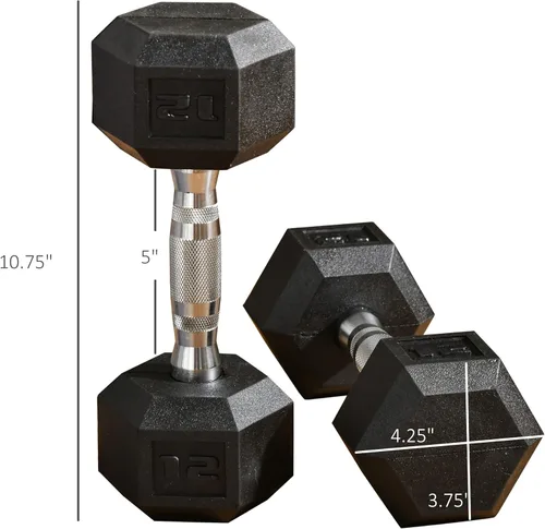 Miniatura 7 de Soozier 2 x 12lbs/2 x 15lbs/2 x 40lbs/2 x 45lbs/2 x 50lbs Hex Dumbbell Set of 2, Rubber Weights Exercise Fitness with Non-Slip Handles, Anti-roll