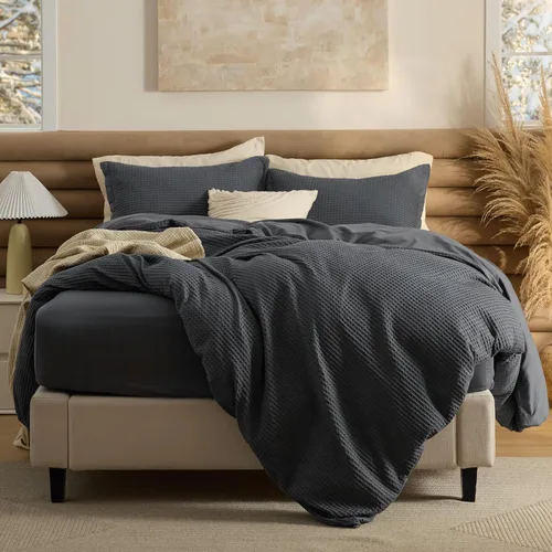 Miniatura 28 de Bedsure - Funda de edredón de algodón tamaño King - 100% algodón de tejido gofre color verde bosque, juego de ropa de cama GentleSoft™ transpirable