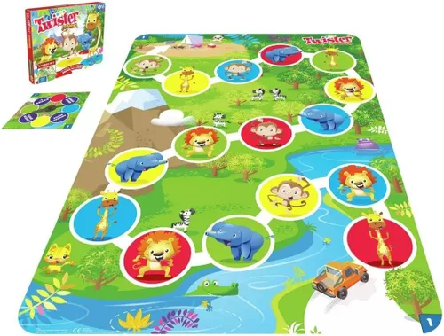 Miniatura 4 de Hasbro Gaming Twister Junior, juego de fiesta clásico reinventado para niños a partir de 3 años, 2-4 jugadores, 2 en 1, alfombrilla de 2 lados