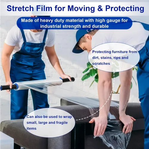 Miniatura 6 de RAZCC - Película elástica, resistencia industrial, envoltura retráctil para envoltura de paletas, envoltura de plástico transparente resistente