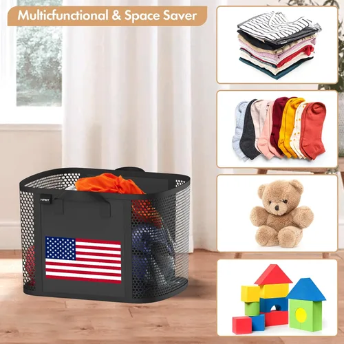 Miniatura 4 de NPET Cesta de lavandería plegable de 27 litros con material impermeable de PEVA, bolsa de almacenamiento para ropa, dormitorio y hogar Bandera