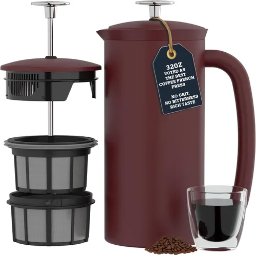 Miniatura 15 de ESPRO P7 - Prensa francesa de acero inoxidable 304 con microfiltro patentado de doble pared y aislamiento, prensa francesa para café con preparación
