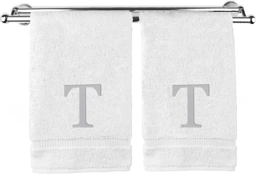 Miniatura 178 de Toalla de mano monogramada, regalo personalizado, juego de 2 - Toalla bordada con letra de bloque dorada - Extra absorbente 100% algodón turco