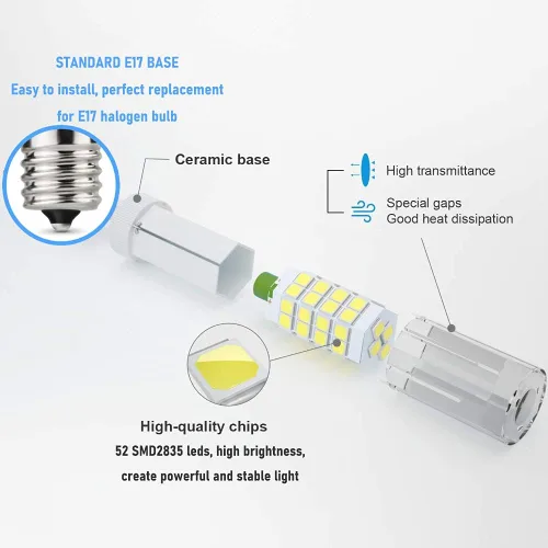 Miniatura 3 de Luz para horno de microondas, bombilla LED E17, base T7, 4 W (equivalente a halógeno de 40 W) sobre encimera, hornos de microondas de 120 V, pieza