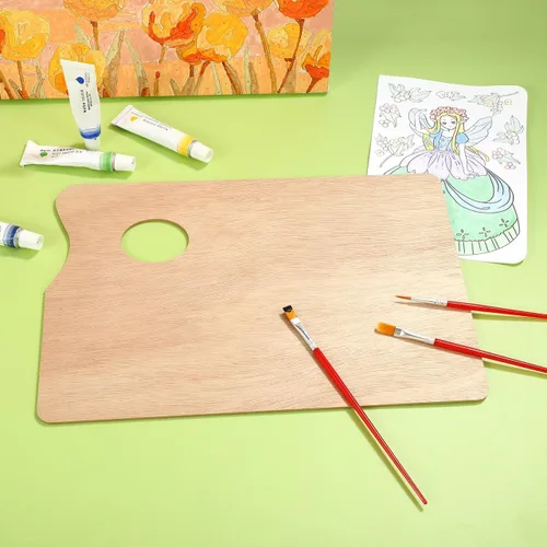 Miniatura 9 de Healifty Paleta de pintura al óleo de madera cuadrada con agujero para el pulgar, superficie lisa recubierta de aceite para acuarela acrílica