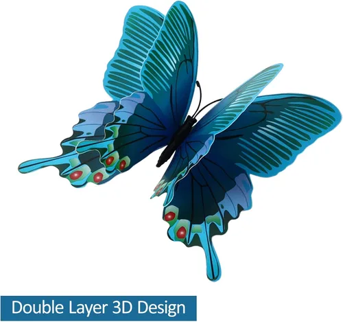 Miniatura 4 de Calcomanías de pared de doble capa de mariposas en 3D de 24 unidades, calcomanías de pared de mariposas, removibles, decoración para fiestas