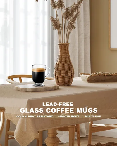 Miniatura 7 de LUXU Juego de 4 tazas de café de vidrio irlandés, tazas de café con leche, taza de café transparente de 10.5 onzas, tazas de vidrio con asas