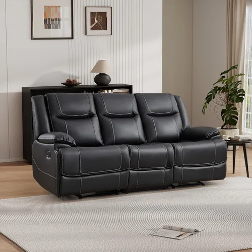 Miniatura 14 de EBELLO Genuine Leather Recliner Manual Chair for Living Room, 1 Seater Reclining Sofa Chair with Headrest and Armrest, Modern Durable Home Furniture