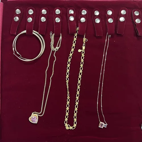 Miniatura 4 de UnionPlus Estuche de joyería de viaje, organizador de bolsas para collares, pulseras, color borgoña