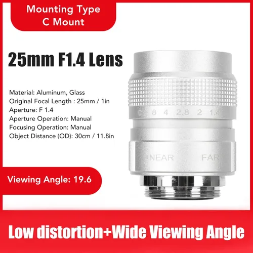 Miniatura 5 de Pomya Enfoque manual de gran apertura F1.4 de 0.984 in, lente de CCTV, lente MFT Prime para M43, tienda de soporte Almacén de estacionamiento (plata)