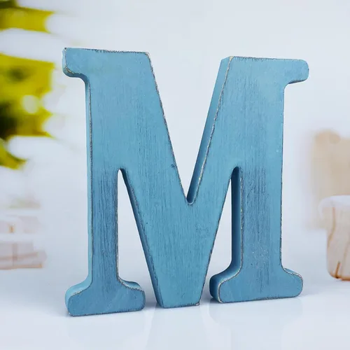 Letras de madera azul rústica de 6 pulgadas, letras de madera sin terminar para pared, letras decorativas azules retro de pie, decoración de tablero