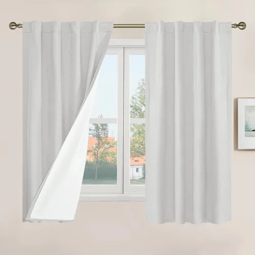Miniatura 76 de LAMIT Cortinas de lino natural 100 % opacas para ventana, para dormitorio, 45 pulgadas, cortinas térmicas con textura de lino estilo granja